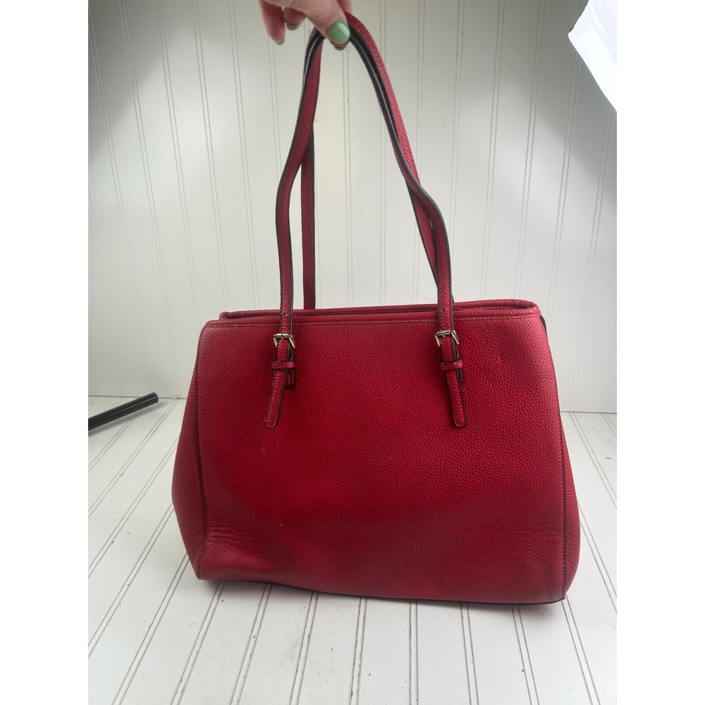 Michael Kors Jet Set Travel Large Red Pebbled Leather East West Tote Bag - Picture 5 of 15